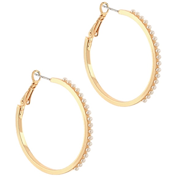 40mm Dotted Pearl Hoops - Picture 1 of 1